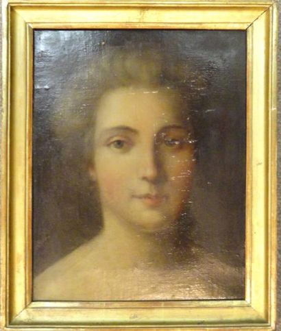 Ecole Française de la fin du XVIIIeme Portrait de femme Huile sur papier marouflé...