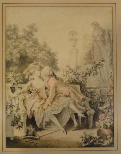 Attribué à Jean Baptiste HUET(1745-1811) Les amants polissons Aquarelle et encre,...
