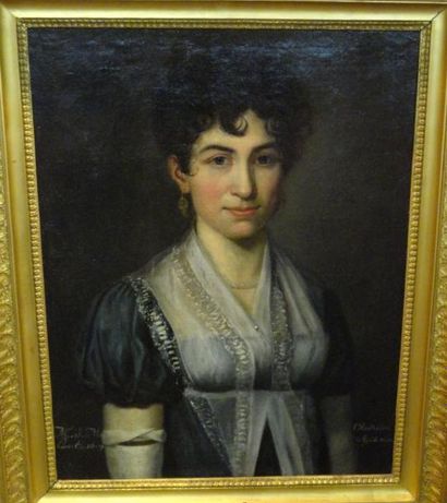 PONCIN***école française, 1805 Portrait de Mme Chantraine à 20 ans Toile d'origine,...