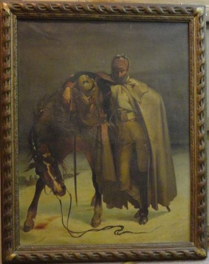 Attribué à Edward Alexandre ODIER (1800-1887) Cavalier sur la neige Toile, signée...