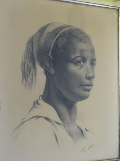 V. LEVY, fin XIXe Portrait d'africain Crayon; 36 x 29 cm Signé en bas à droite: «...