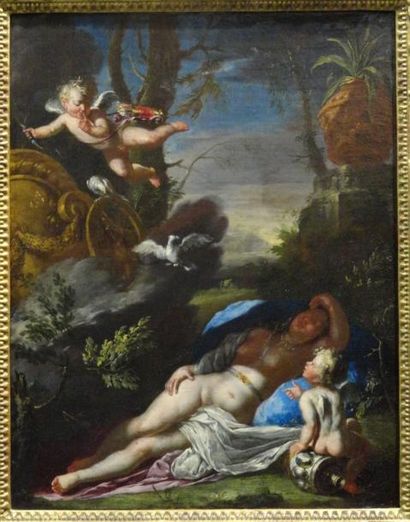 Attribué à Johann ROTTMAYR Le sommeil de Venus Toile x 50 cm