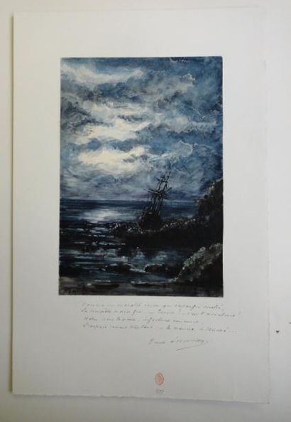 Ernest d'HERVILLY (XIXème) Marine au clair de lune Aquarelle, monogrammée en bas...