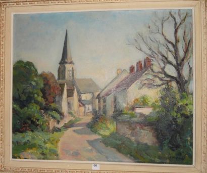 CORPUS Vue du village de Guyancourt Huile sur toile, signée en bas à droite 46 x...