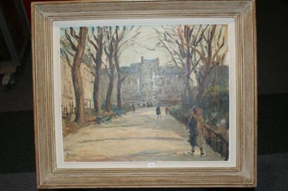Léonard BORDES (1898-1969) Huile sur panneau représentant le jardin de l'hotel de...