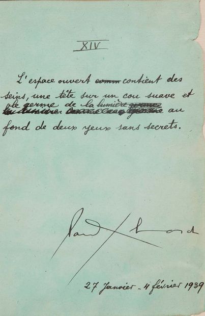 ÉLUARD Paul (1895-1952). BELLMER Hans (1902-1975). MANUSCRIT autograph "Paul Eluard",...