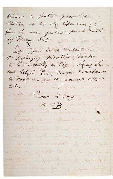 BAUDELAIRE Charles (1821-1867). L.A.S. « CB », 6 janvier 1863, à POULET-MALASSIS...