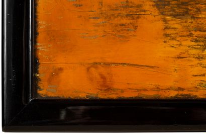 Jean DUNAND (1877 - 1942) A lacquer panel decorated in browns, with orange and gold...
