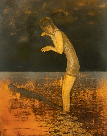 Jean DUNAND (1877 - 1942) «BAIGNEUSE» - 1928
PANNEAU DE LAQUE Figurant une jeune...