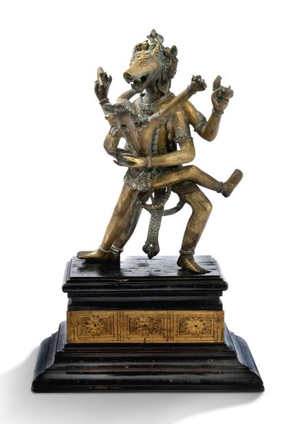 TIBET XXe SIECLE 
Groupe en bronze représentant Yamantaka en yabyum avec sa shakti,...