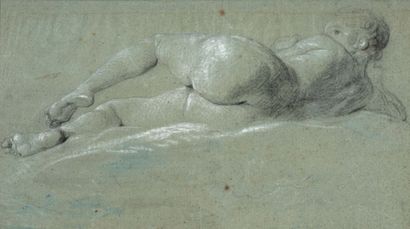 École FRANÇAISE du XVIIIe siècle 
从背面看裸体

背面：红色粉笔的裸体素描

蓝纸上的黑石和白色亮点

27 x 48,5 cm



证据...