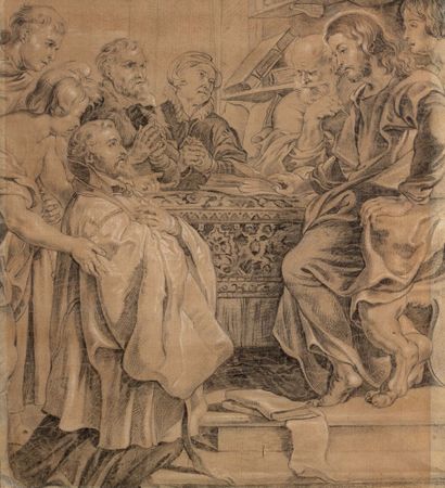 ABRAHAM VAN DIEPENBEECK ANVERS, 1596 - 1675, BOIS-LE-DUC 
海格力斯在翁法尔脚下旋转；弗朗索瓦-霍维乌斯和他的父母出现在基督的法庭上

黑石和白粉笔的亮点（一对）

29...