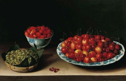 LOUYSE MOILLON PARIS, 1609/1610/1696 
Nature morte à la coupe de fraises, panier...