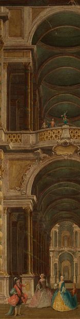 FRANCESCO BATTAGLIOLI MODÈNE, 1714 - VENISE, VERS 1796 
法里内利在布宜诺斯艾利斯举办的梅塔斯塔西奥和加卢皮的歌剧《迪多娜被抛弃》（第一幕，第九场）中的一个场景。

1754年至1759年间

布面油画

81...