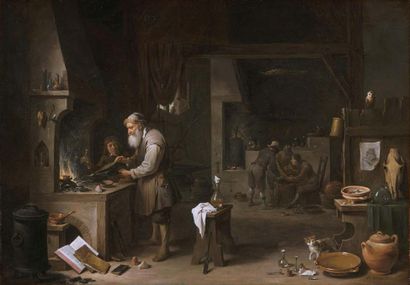 ATELIER DE DAVID TENIERS LE JEUNE ANVERS, 1610/1690, BRUXELLES 
L'alchimiste

Huile...