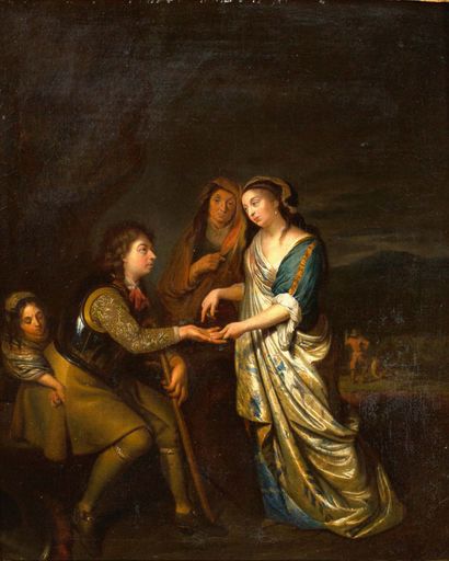 ATTRIBUÉ À JAN VERKOLJE AMSTERDAM, 1650/1693, DELFT 
算命先生；夏甲对亚伯拉罕的介绍

布面油画（一对）

48...
