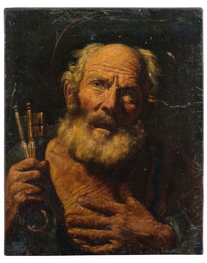 ATTRIBUÉ À PIETRO BELLOTTI ROÈ VOLCIANO, 1625/1627 - 1700, VENISE 
Saint Peter

Oil...