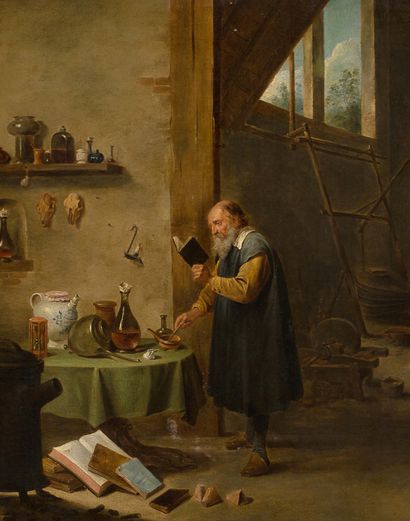 ATELIER DE DAVID TENIERS LE JEUNE ANVERS, 1610/1690, BRUXELLES 
炼金术士

布面油画

右下方有签名D.腾博会登录_腾博会娱乐平台_腾博会国际娱乐_腾博会官网诚信为本

50,5...