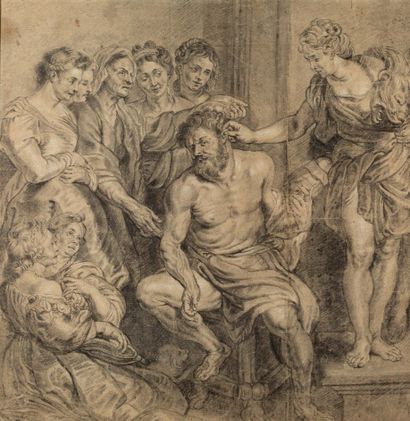 ABRAHAM VAN DIEPENBEECK ANVERS, 1596 - 1675, BOIS-LE-DUC 
海格力斯在翁法尔脚下旋转；弗朗索瓦-霍维乌斯和他的父母出现在基督的法庭上

黑石和白粉笔的亮点（一对）

29...