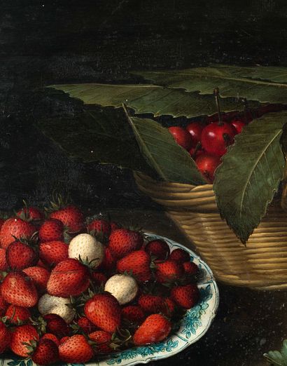 LOUYSE MOILLON PARIS, 1609/1610/1696 
Nature morte à la coupe de fraises, panier...