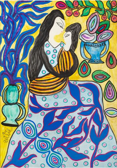 MAHIEDDINE BAYA (1931-1998) 
妇产科, 1976

纸上水粉和水彩画，左下角有签名和日期，背面有会签

80 x 110厘米

31...