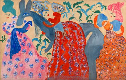 MAHIEDDINE BAYA (1931-1998) 
蓝驴"，约1950年

纸上水粉和水彩画

100 x 150厘米

39 3/8 x 59 1/16...