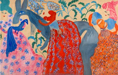 MAHIEDDINE BAYA (1931-1998) 
蓝驴"，约1950年

纸上水粉和水彩画

100 x 150厘米

39 3/8 x 59 1/16...