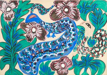 MAHIEDDINE BAYA (1931-1998) 
蓝鸟"，约1950年

纸上水粉和水彩画

75 x 108 cm (正在展出) 

29 17/32...