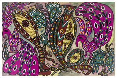 MAHIEDDINE BAYA (1931-1998) 
音乐鸟类, 1976

纸上水粉和水彩画，背面有签名、日期和会签

100 x 150厘米

39 3/8...