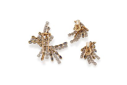 BOUCHERON 
ENSEMBLE PAIRE DE CLIPS D'OREILLES ET CLIP. Diamants ronds taille brillant,...