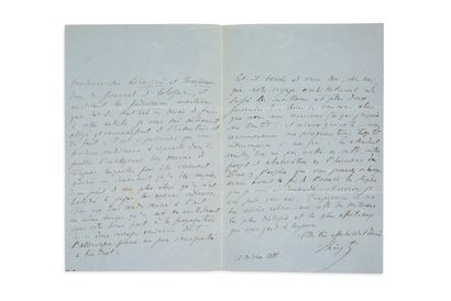LISZT Franz (1811-1886) L.A.S. "F.李斯特"，1851年10月21日，给他的朋友恩斯特-
WEYDEN教授，科隆；4页8开，蓝纸。
，关于他计划与Carolyne...