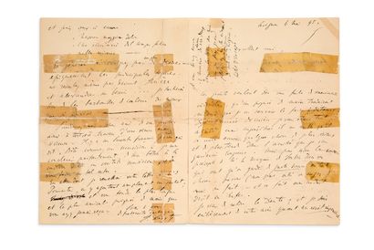 LISZT Franz (1811-1886) L.A.S. "F.李斯特"，阿维尼翁，1845年5月6日，致约瑟夫-奥特朗；4页内页（折叠处的裂缝用胶带修复）。

关于他根据奥特朗的一首诗，根据但丁的《地狱》创作清唱剧的计划的重要信件。
[八天后，李斯特将给诗人寄去《神曲》的注释本
。］
信的开头是两行圆点，显示了...