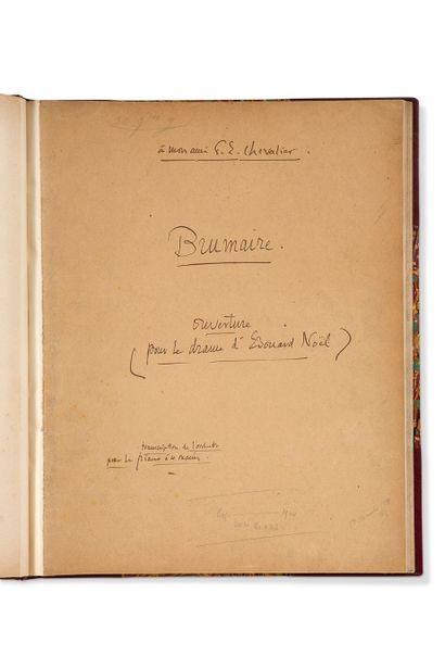 MASSENET Jules (1842-1912) MANUSCRIT MUSICAL autographe, Brumaire (Ouverture pour...