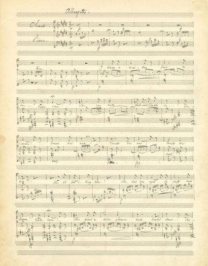 GOUNOD Charles (1818-1893) 音乐手稿，署名 "Ch. Gounod"，Beware！，1870年；标题和2页对开页，在一个双页上。
为声乐和钢琴创作的英语旋律。
Beware！。[CG...