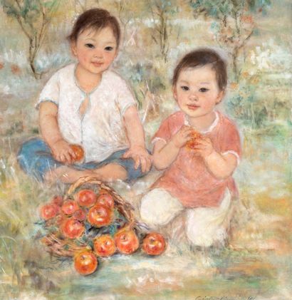 LE THI LUU (1911-1988) 
Enfants au jardin, 1986

Gouache et encre sur soie, dédicacée,...