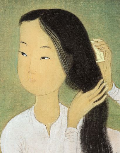 MAI trung THU (1906-1980) 
Femme se coiffant, 1956

Encre et couleurs sur soie, signée...