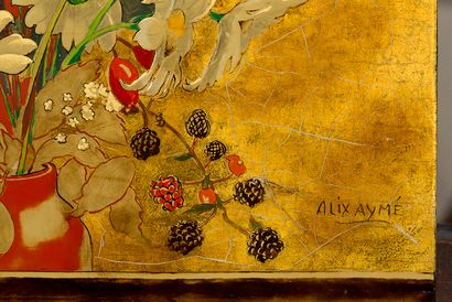 Alix AYMÉ (1894-1989) 
窗户上的雏菊构成

漆器和金色亮点，右下方有签名

50 x 37 cm - 49.5 x 14 1/2 in.
...