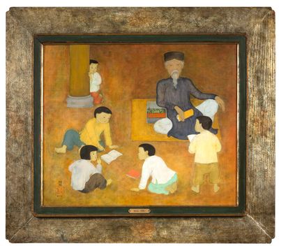 MAI trung THU (1906-1980) 
学校》，1953年

丝绸上的水墨和色彩，左下方有签名和日期

45.5 x 54 cm - 17 7/8...