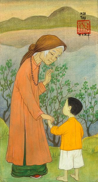 MAI trung THU (1906-1980) 
Grand-mère, 1965

Encre et couleurs sur soie, signée et...