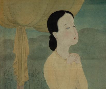 MAI trung THU (1906-1980) 
祈祷》，1943年

丝绸上的水墨和色彩，左下方有签名和日期，背面有会签和标题 

45.4 x 28 cm...
