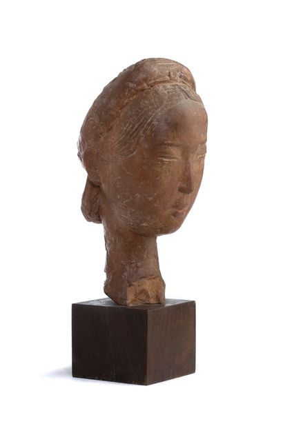 Vũ Cao Đàm (1908-2000) 
一个年轻女人的头

兵马俑，背面有签名

19.5 x 10.5 x 11 cm - 7 5/8 x 4 1/8...