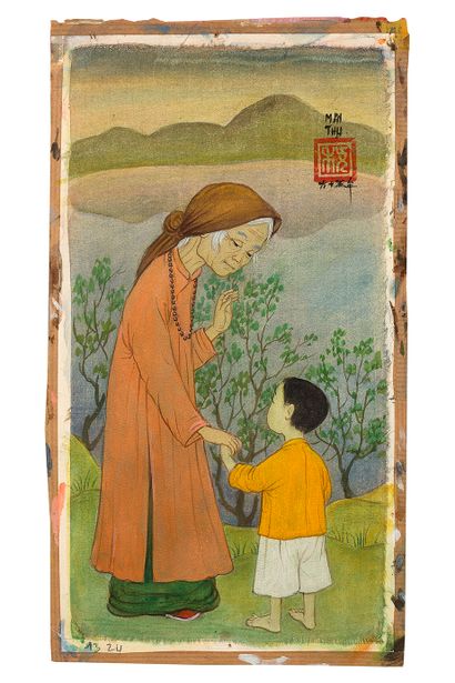 MAI trung THU (1906-1980) 
Grand-mère, 1965

Encre et couleurs sur soie, signée et...