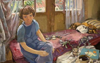 Alix AYMÉ (1894-1989) 
François au chat dans l'atelier, circa 1940-42

Tempera sur...