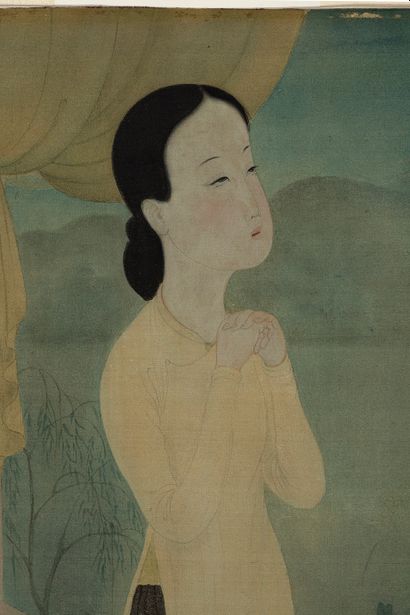 MAI trung THU (1906-1980) 
祈祷》，1943年

丝绸上的水墨和色彩，左下方有签名和日期，背面有会签和标题 

45.4 x 28 cm...