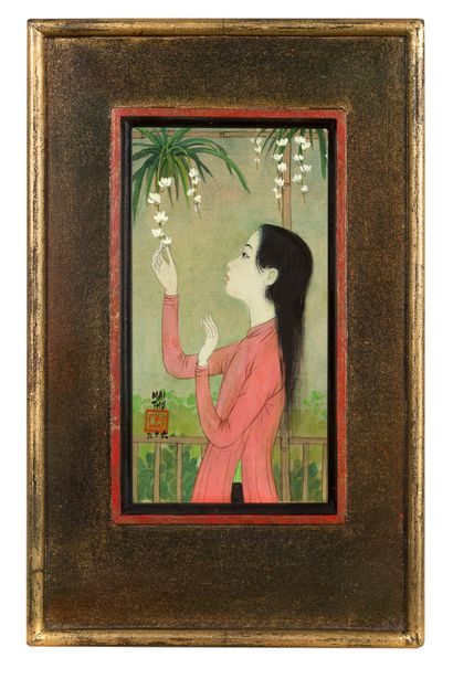 MAI trung THU (1906-1980) 
四季》：春天，1966年

丝绸上的水墨和色彩，左下方有签名和日期

在艺术家制作的原始框架中

20 x...