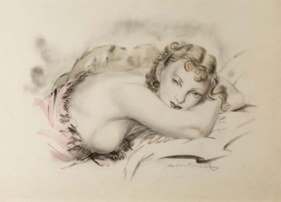 MICAO KONO (1876 - 1954) 
爱的梦想

纸上水彩和木炭

右下方有签名

纸上水彩和黑粉笔，右下方有签名

39,5 x 56 cm -...