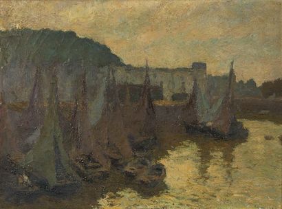 Marcel COUCHAUX (1877 - 1939) 
Bateaux au port, Honfleur



Huile sur toile

Signée...