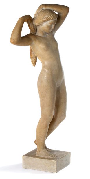 GASTON CONTESSE (1870/1946) 
站着整理头发的浴者

石膏的拍打

无符号

左大腿骨折

石膏彩绘，未署名，左大腿骨折

64,5 cm...