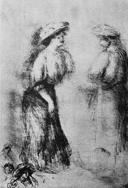Pierre-Auguste RENOIR (1841 - 1919) 
Deux jeunes femmes au chapeau

Fusain et estompe...