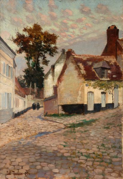 FRITS THAULOW (1847 - 1906) Rue à Montreuil-sur-Mer, 1893 Huile sur toile Signée...